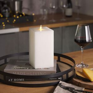 Luminara Flameless Square Moving Flame Indoor LED Pillar Candle, 4"x8.5" - White